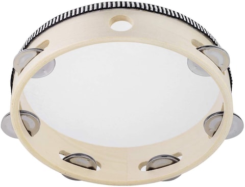 Mike Music Ambourine For Church 8 Inch Hand Held Drum Bell Birch Metal Jingles Percussion Musical Educational Toy Instrument For Ktv Party Kids Games By Mike Music (8 Inch, White)