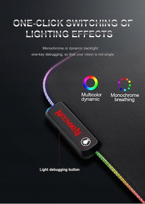 Redragon Neptune Gaming Mouse Mat Xxl Surface Lighting RGB USB Surface Non-Slip Waterproof Large Mat Retro LED Light For PC And Mac (Medium)