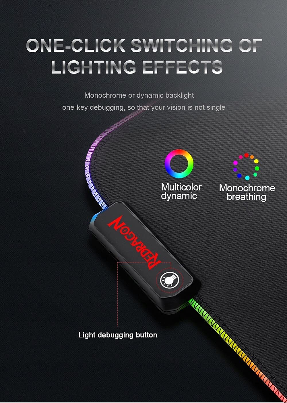 Redragon Neptune Gaming Mouse Mat Xxl Surface Lighting RGB USB Surface Non-Slip Waterproof Large Mat Retro LED Light For PC And Mac (Medium)