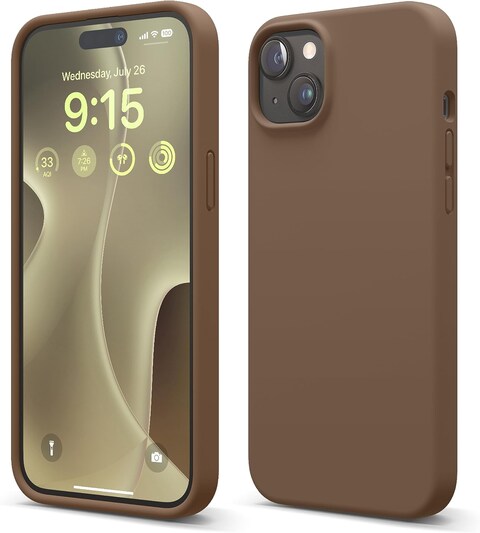 elago Liquid Silicone for iPhone 15 Plus case cover Full Body Protection, Shockproof, Slim, Anti-Scratch Soft Microfiber Lining - Brown