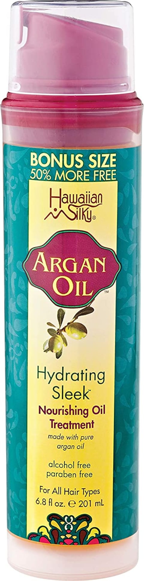 Hawaiian Silky Pure Argan Oil Healing Conditioning Treatment With Fatty Acids, Protein &amp; Vitamin E 6.8 OZ, For Dry And Damaged Hair, For Men, Women &amp; Kids Of All Hair Types