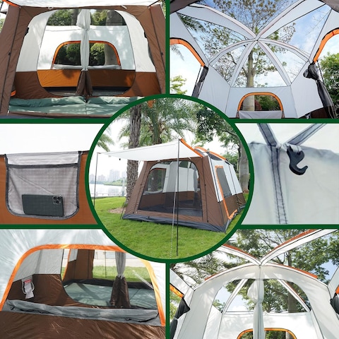 Toby&rsquo;s New 4-6 person double layer outdoor camping tent two bedrooms and a living room family cabin (Brown)