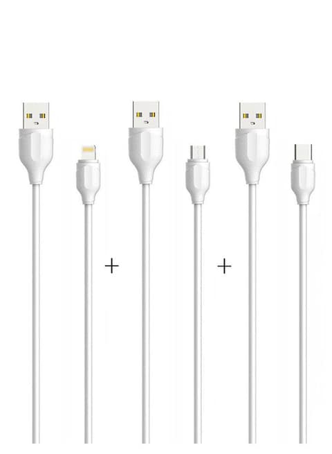 LDNIO 3-Power Socket With 6-USB And Lighting, Type-C, Micro Cables Universal Power Strip 2meter Grey/White