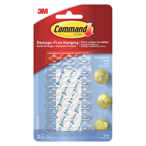 Command 17026CLR_ES Decorating Clips, clear color. 20 clips and 24 strips/pack