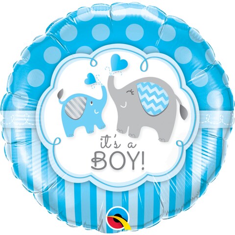 Qualatex Its A Boy Elephants Foil Balloon- 18-Inch Size- Blue/White