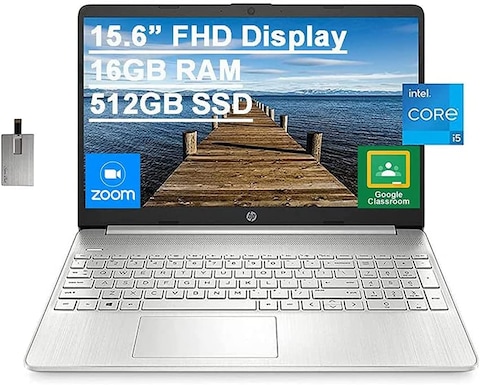 HP 15.6&quot; FHD Laptop, 11th Gen Intel Core i5-1135G7(Beats Intel i7-1065G7), 16GB RAM, 512GB PCIe SSD, Intel Iris X Graphics, HD Webcam, HDMI, Bluetooth, Win11, Silver, 32GB USB Card