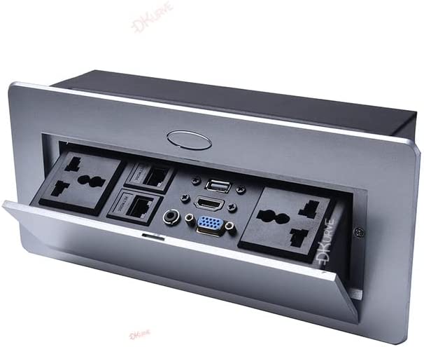 Dkurve Table Pop Up Power Box With Power USB Charger Desktop Connection Box Socket For Conference Meeting Room Kitchen - Silver