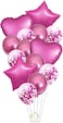 Party Time 14-Pieces Dark Pink Decoration Balloons Set with Heart and Star Foil Balloons, Chrome Balloons &amp; Confetti Balloons For Bridal Shower, Wedding, Birthday Party Decoration Supplies