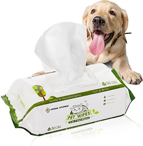 Buy Dog Wipes Hypoallergenic 8x8 Deodorizing Grooming Pet Wipes Cleaning for Dogs Cats-with Vitamin E and Aloe Plant-Based, Earth-Friendly for Paws, Face, Body  Butt 80Pcs in UAE