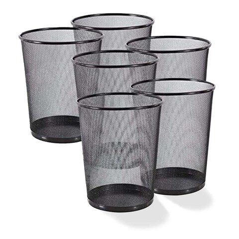 Set of 6 Multipurpose Metal Mesh Waste Bin For Office, Home, Kitchen H27 x W 24 Cm BLACK