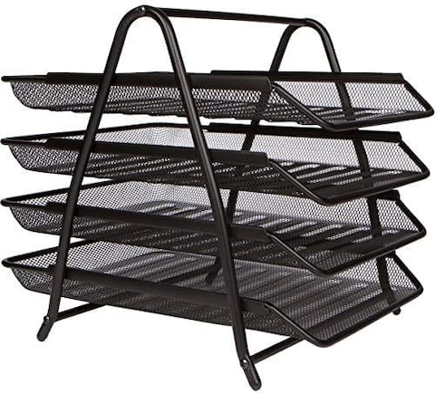 Generic Hi-Range A4 Metal Tray Office Desk Organiser Paper Office Mesh Document Basket File Paper Tray Letter Organiser Holder Desktop Accessories-4 Tires