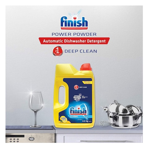 Finish Dishwasher Detergent Powder with Pre-Soaking Action, Classic Lemon Sparkle &ndash; 2.5 Kg