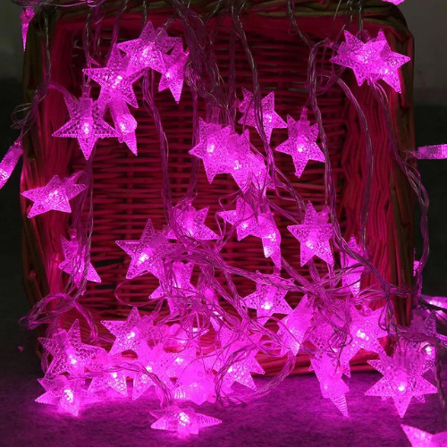 6M 30pcs Star LED String Light, Decorative Light for Indoor, Pink Color.