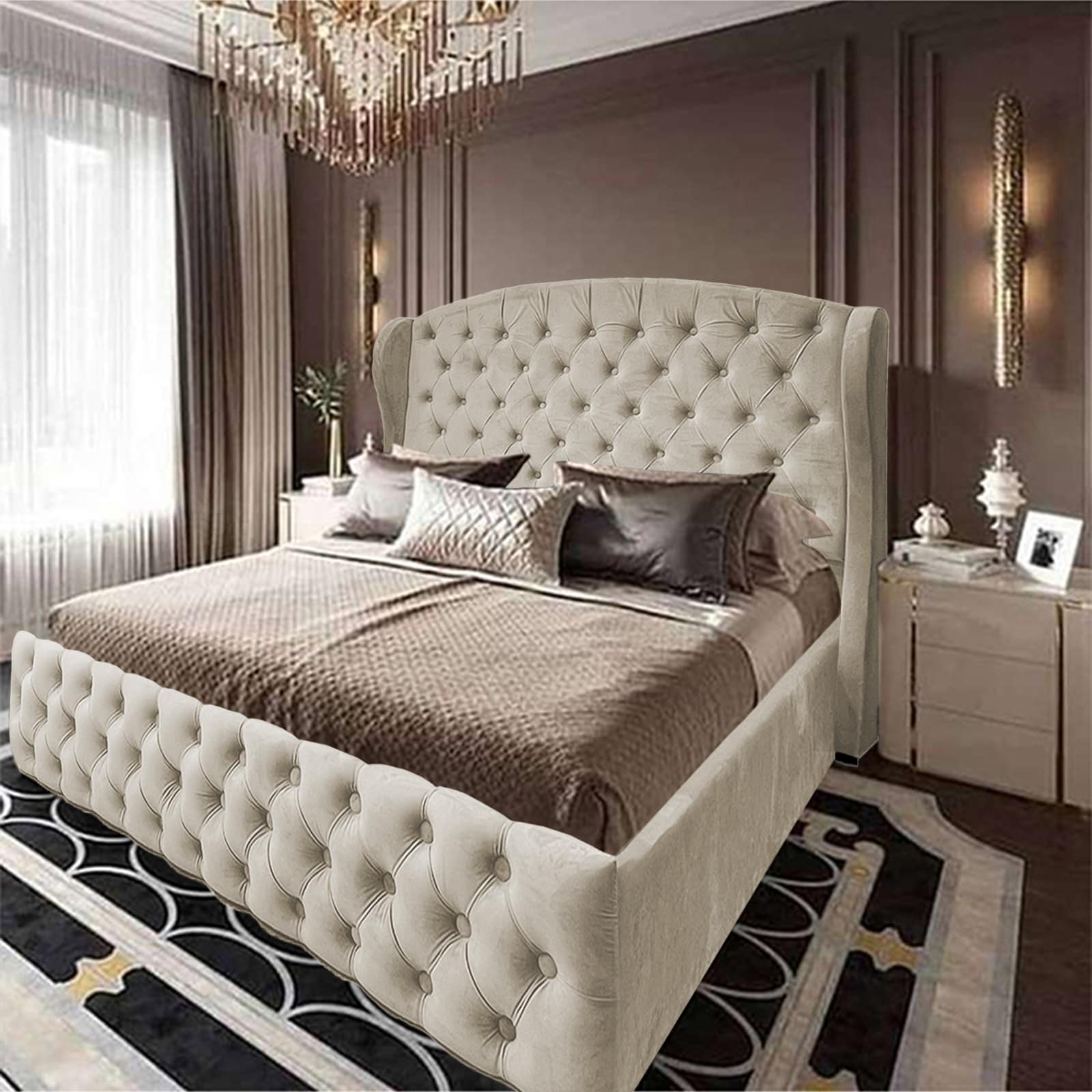 In House Serin Velvet Bed Frame - Single - 200x90 cm - Ivory