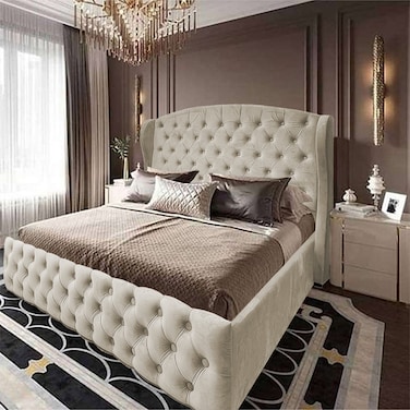 In House Serin Velvet Bed Frame - Single - 200x90 cm - Ivory