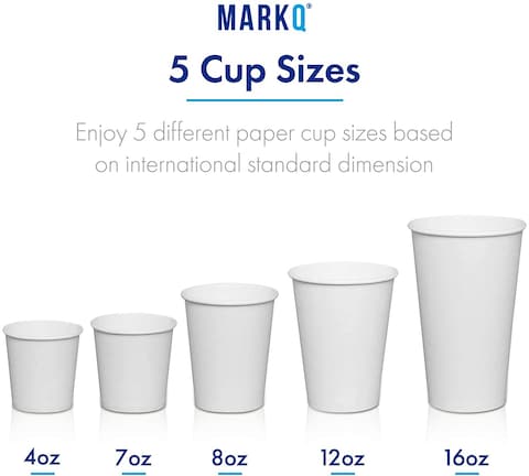 Markq [50 Cups] 16 oz. White Paper Cups - Available in 4oz, 7oz, 8oz, 12oz- Disposable Hot Drinks, Latte, Cappuccino, Coffee Cups