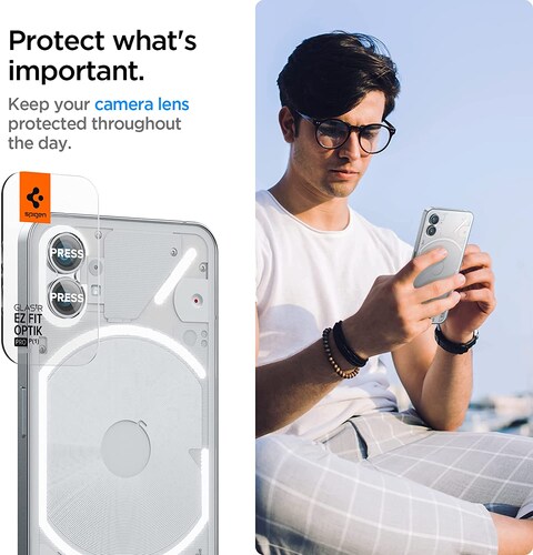 Spigen GlasTR EZ Fit Optik Pro Camera Lens Screen Protector Designed For Nothing Phone (1) Silver - 2 PACK