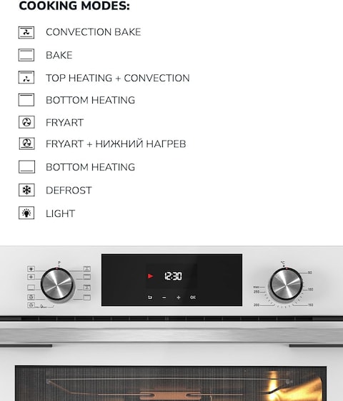 MILLEN MEO 6003 WH 78L Electric Oven - Energy Class A, 9 Cooking Modes, 60 cm, SCHOTT Double Glass Door, Glass finish, Mechanical and Touch Control with Timer, 3 Year Warranty