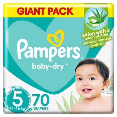 Pampers Baby-Dry Taped Diapers With Aloe Vera Lotion  Size 5 (11-16kg) 70 Diapers
