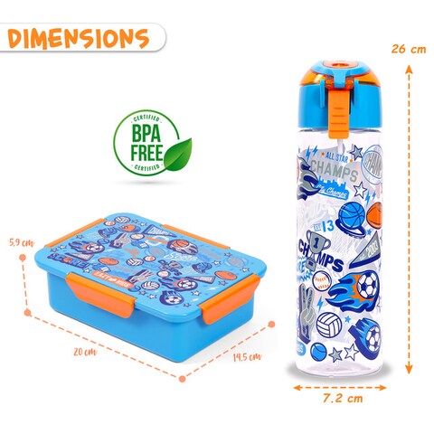 Eazy Kids Lunch Box and Tritan Water Bottle w/ Spray, Soccer  - Blue, 750ml