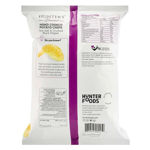 Hunter&#39;s Gourmet Sea Salt And Crushed Black Pepper Hand Cooked Potato Chips 125g