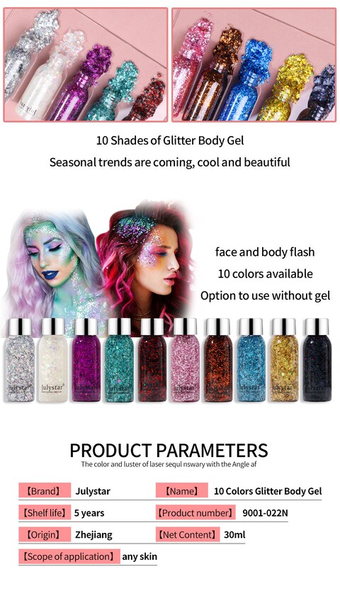 Body Glitter Gel - Cosmetic-Grade, Glitter for Face, Body, and Hair, Safe and Easy to Use