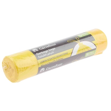 Carrefour 30 Gallon Lemon Scented Drawstring Small Beige 20 Garbage Bags