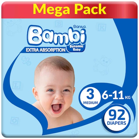 Buy Sanita Bambi Diaper Medium Size 3 6-11kg 92 Count in Kuwait