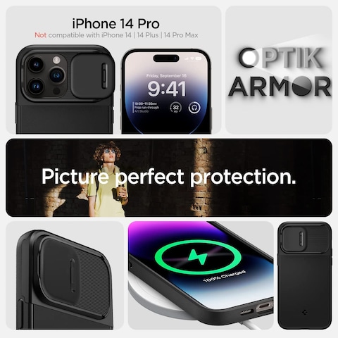 Spigen Optik Armor (MagFit) compatible with MagSafe designed for iPhone 14 PRO case cover (2022) - Black