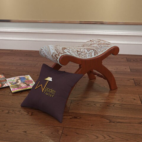 Premium Teak Wood Stool/Foot Rest in Fabric Honey Finsih