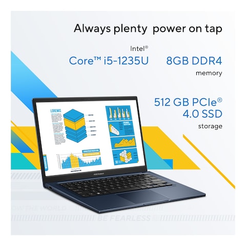 ASUS Vivobook 14 X1404ZA-NK271W, Intel Core i5-1235U, 8GB RAM, 512GB SSD, 14-inch FHD, Windows 11 Home, Quiet Blue, English/Arabic