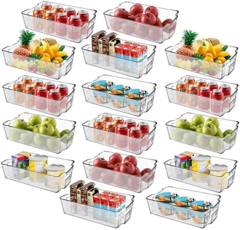 Atraux 16-PCs Refrigerator Organizer Bins - Clear Plastic storage Bins For Fridge, Kitchen Cabinet, Pantry Organization