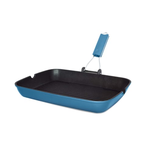 Alyssa Induction Grill Pan With Foldable Handle - 26x36 Cm - Blue