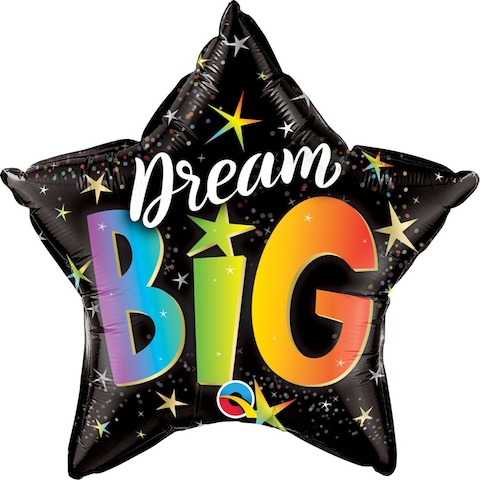Qualatex Star Dream Big Rainbow Stars Foil Balloon- 20 Inch Size- Black