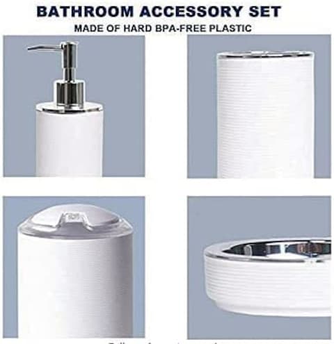Bathroom Accessories Set,6-Piece Bathroom Gift Set,Toothbrush Holder,Toothbrush Cup,Soap Dispenser,Soap Dish,Toilet Brush Holder,Trash Can,Tumbler Bathroom Accessory Set Complete, White Ringe