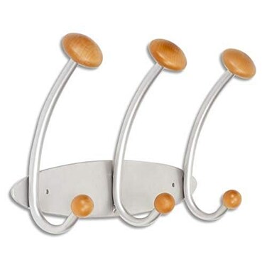 Buy Alba Woody Wall Coat Rack, 3 Pegs, 3 Hooks, Metallic Silver And ...