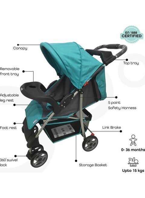 Moon Trek One Fold Stroller, Sea Blue