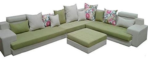 GLF - Living Room Sofa Set, Green Seats With Pillows And Table