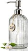 18 Oz Elegant Clear Glass Soap Dispenser with Rust Proof Stainless Steel Pump Refillable Liquid Hand Soap Dispenser for Bathroom Kitchen Home Décor