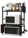 Cozy Nest 2 Tier Expandable Microwave Oven Rack with 6-Hook Non-Slip Pads with Spoons Knife Stand and Cutting Board Holder Adjustable Height and Width Kitchen Organizer Storage Shelf (2 Layer, Black)