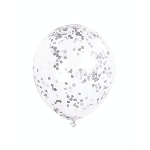 Clear Balloons With Silver Confetti 6pcs