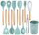 LIYING Cooking Utensils Set, 12 Pcs  Silicone Kitchen Tool Set Non-Stick Heat Resistant Silicone Cookwares with Holder &amp; Wooden Handle, Kitchen Gadgets Cookware and Spatula Utensil Set(Blue)
