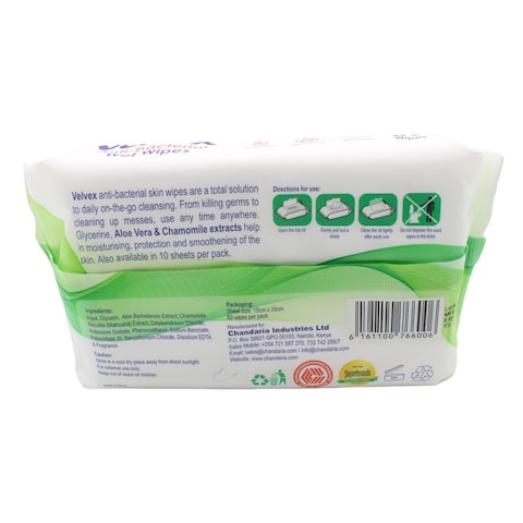 VELVEX ANTIBACTERIAL WET WIPES 60S