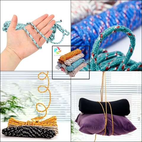 Lavish 15M/49Ft, 4mm Anti-Slip Outdoor Windproof Clothesline Laundary Rope Assorted Color (3-Pack)