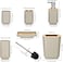 Bamboo Bathroom Accessories Set of 6 Modern Design 6 Pieces Bathroom Accessory Set Soap Dispenser Toothbrush Holder Tooth Mug Soap Dish Toilet Brush Rubbish for Bathroom Home Decor (Beige)