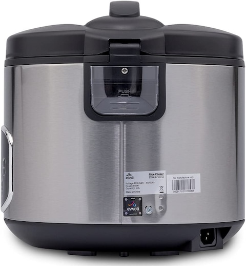 Evvoli Rice And Grain Cooker 5 Liters 650W Multi-Functions Non Stick, Silver EVKA-RC5005B