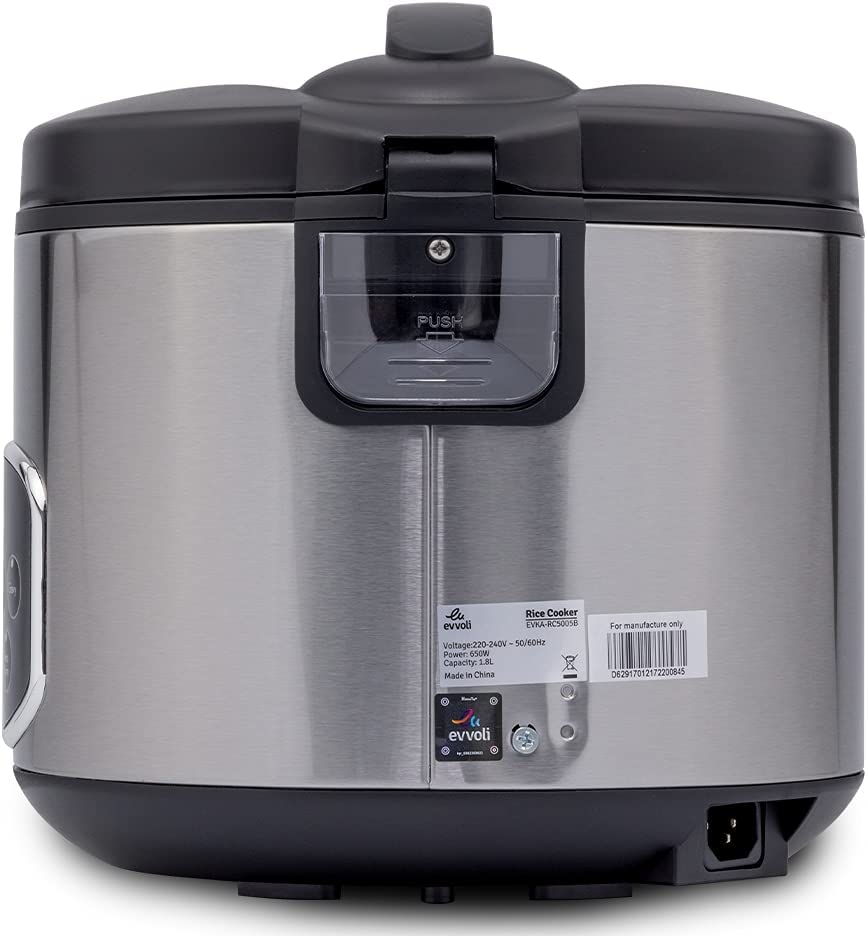 Evvoli Rice And Grain Cooker 5 Liters 650W Multi-Functions Non Stick, Silver EVKA-RC5005B