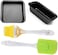Theeasybuy Kitchworld Carbon Steel Bread Loaf Mould 25 cm with Square Cake Mould -22cm Baking Combo Pack with Silicone Brush and Spatula Set (Black)