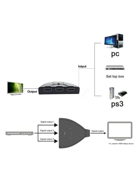 Generic - 3-In-1 Output Ports HDMI Switch Splitter 8x7.1x1.8centimeter Black