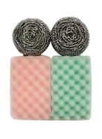 Buy Delcasa 4-Piece Steel Wool And Cleaning Sponge Set Grey/Pink/Green in UAE